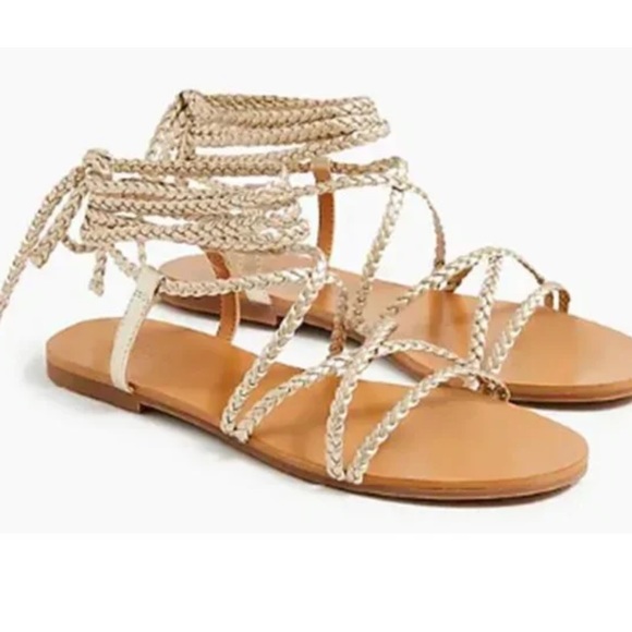 NIB Gold Braided Ankle Wrap Sandals